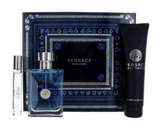 Versace Pour Homme Gift Set 3.4oz EDT & .3oz Mini & 5oz S Gel