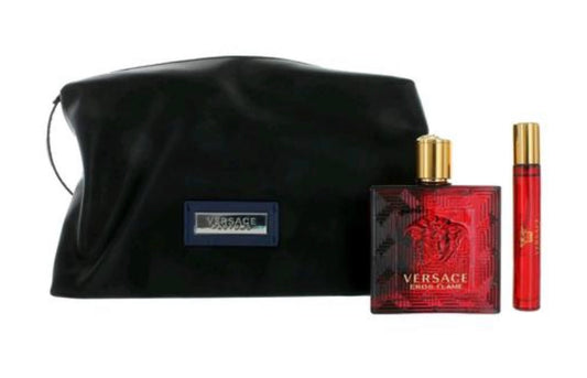 Versace Eros Flame Men Set 3.4oz EDP & 0.3 & Pouch