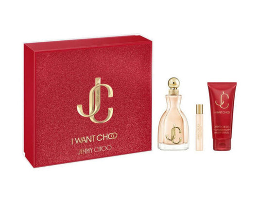 Jimmy Choo I Want Choo Set 3.3 oz EDP & .25oz Mini & 3.4oz Body Lotio